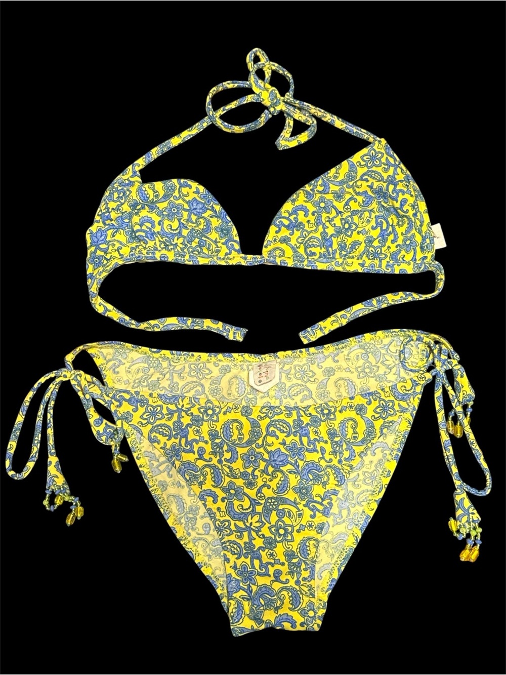 California Waves Yellow & Blue Paisley Triangle Bikini